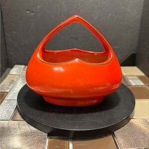 Vintage Czechoslovakia Coronet Ceramic Bridal Basket Pottery Orange Bohemian